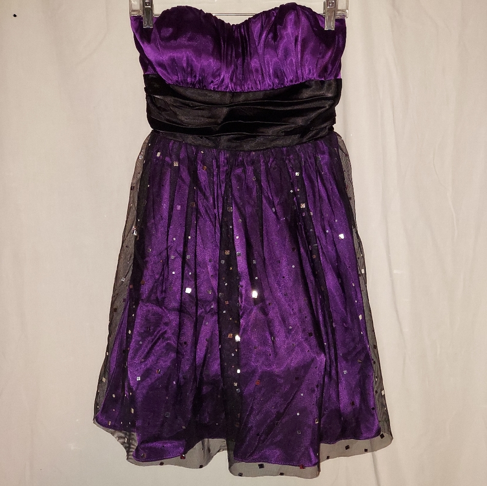Blondie nites strapless Purple And Black prom dress